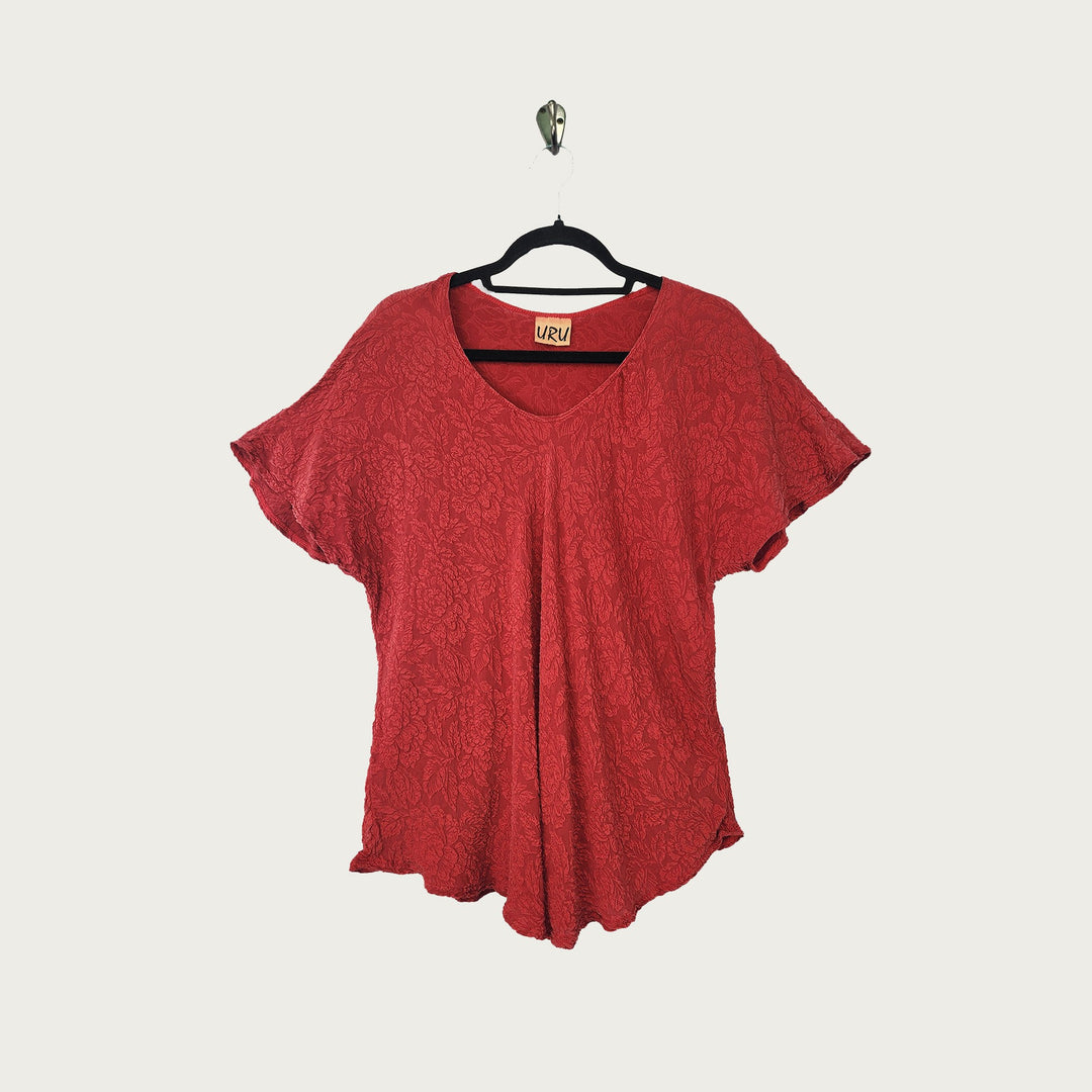 Bias Shell in Red Textured Silk