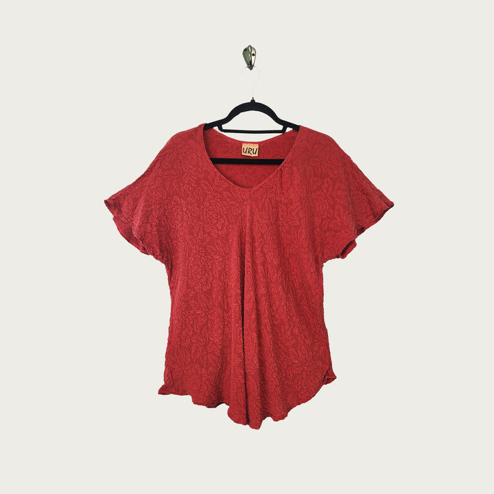 Bias Shell in Red Textured Silk