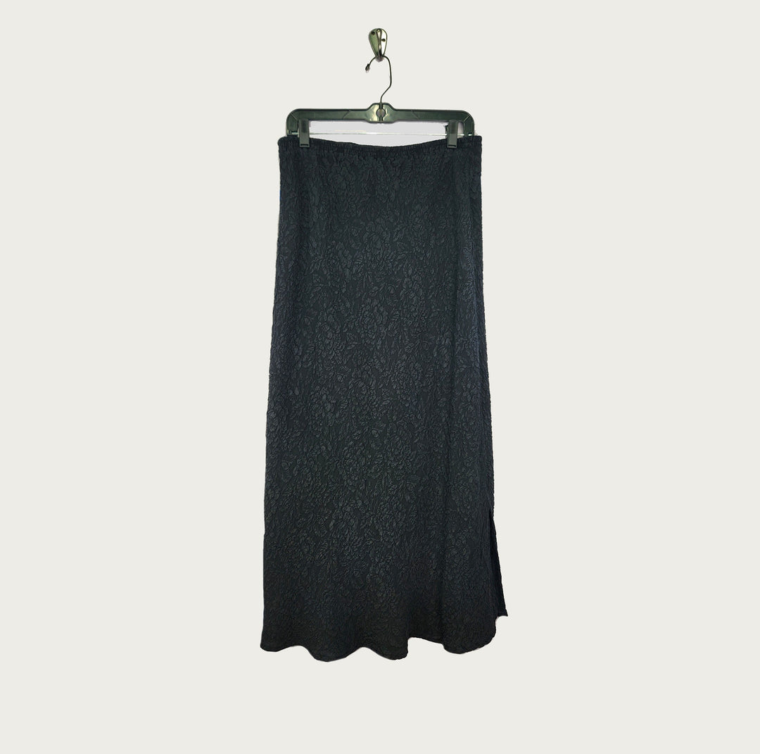 Long Skirt Black Textured Silk
