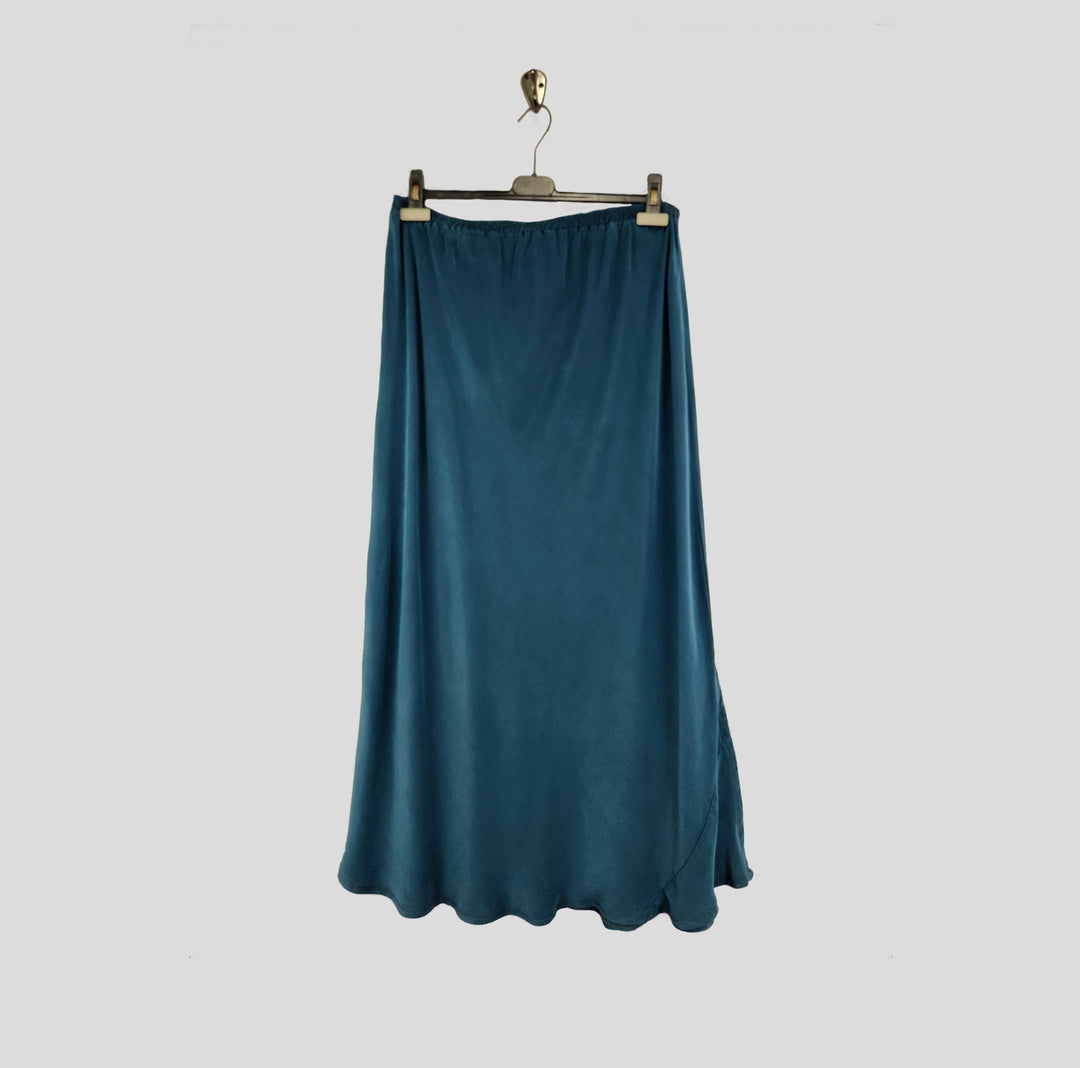 Long Skirt in Bahama Blue Charmeuse Silk