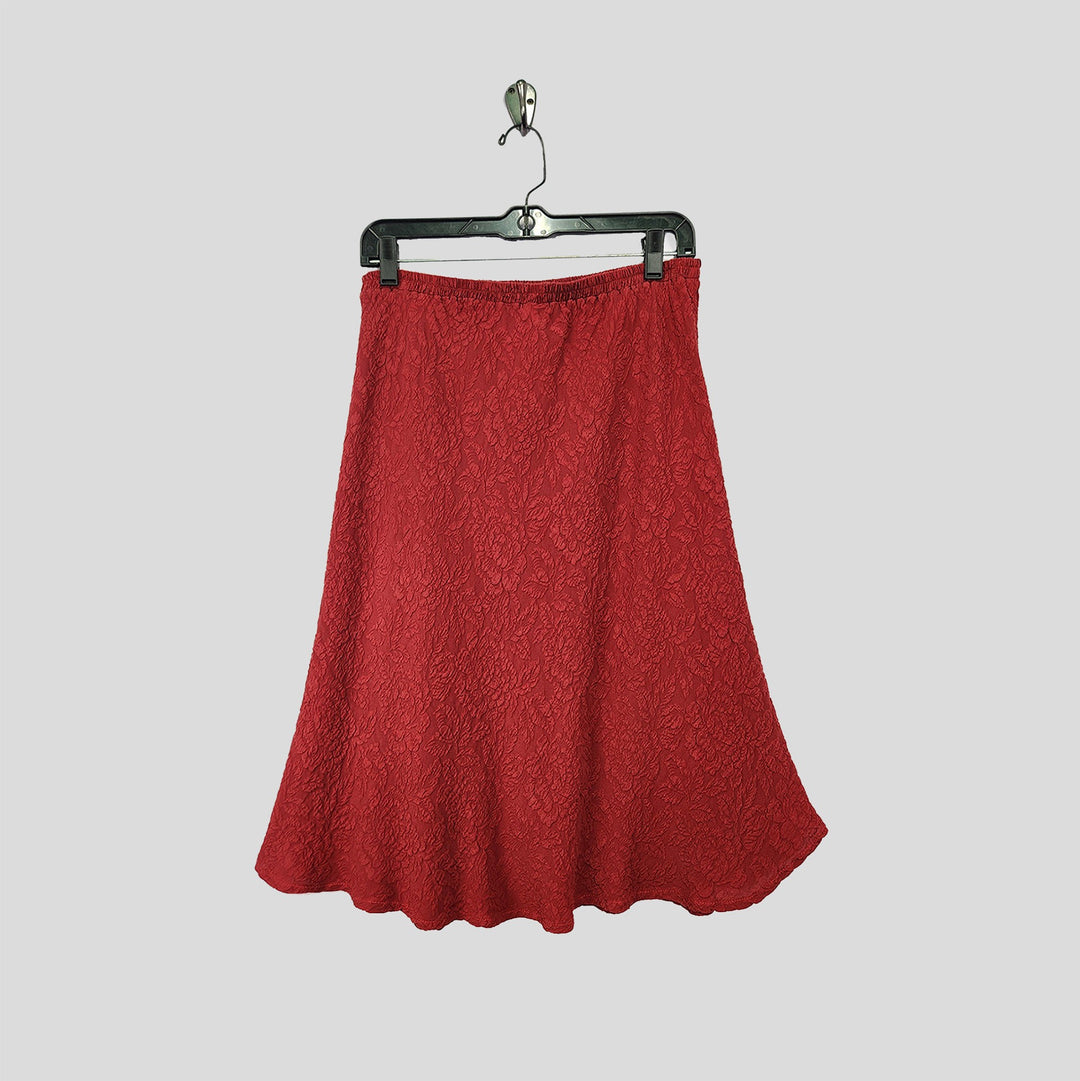 Knee Length Skirt in Red Textured Silk