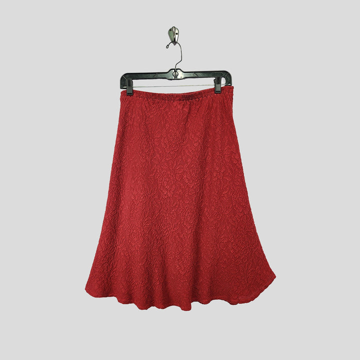 Knee Length Skirt in Red Textured Silk
