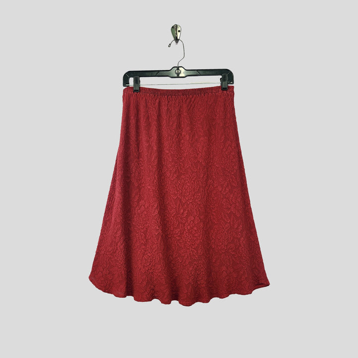 Knee Length Skirt in Red Textured Silk
