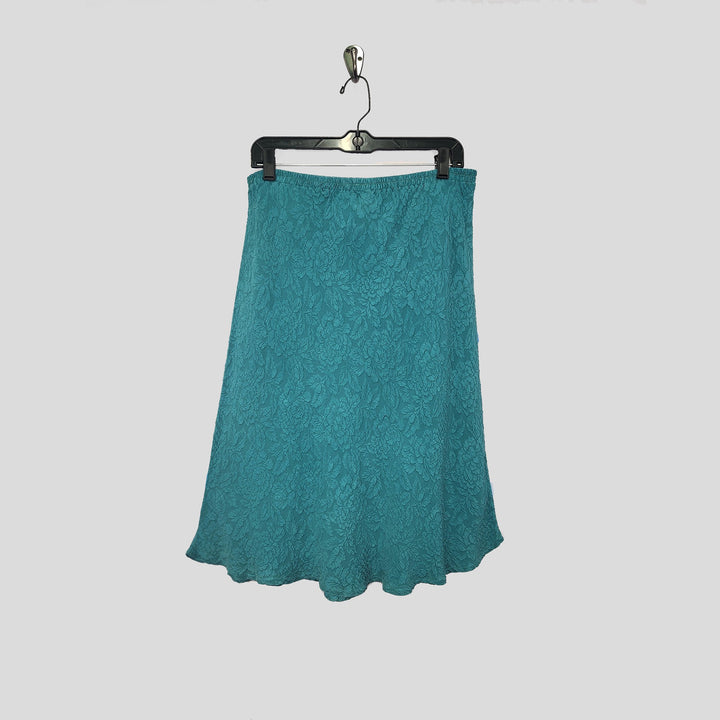 Knee Length Skirt in Turquoise Textured Silk