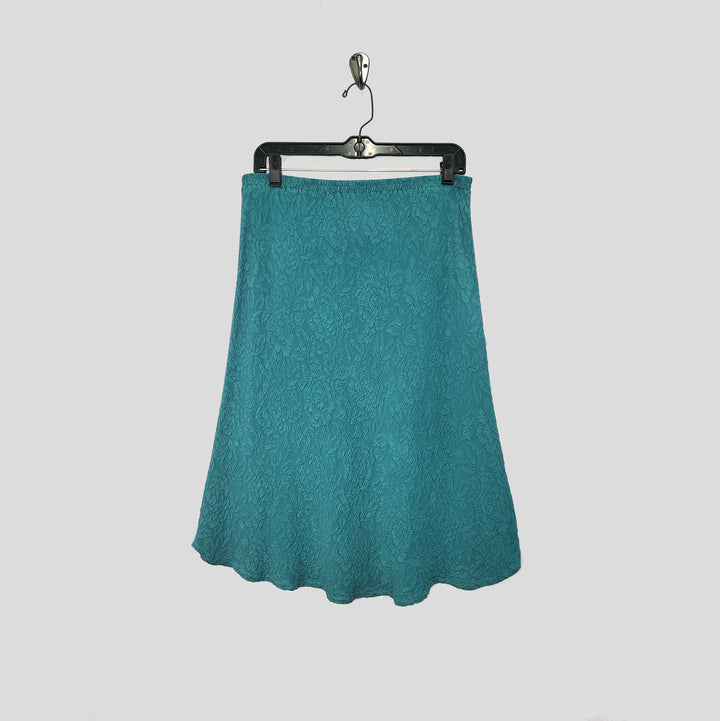 Knee Length Skirt in Turquoise Textured Silk
