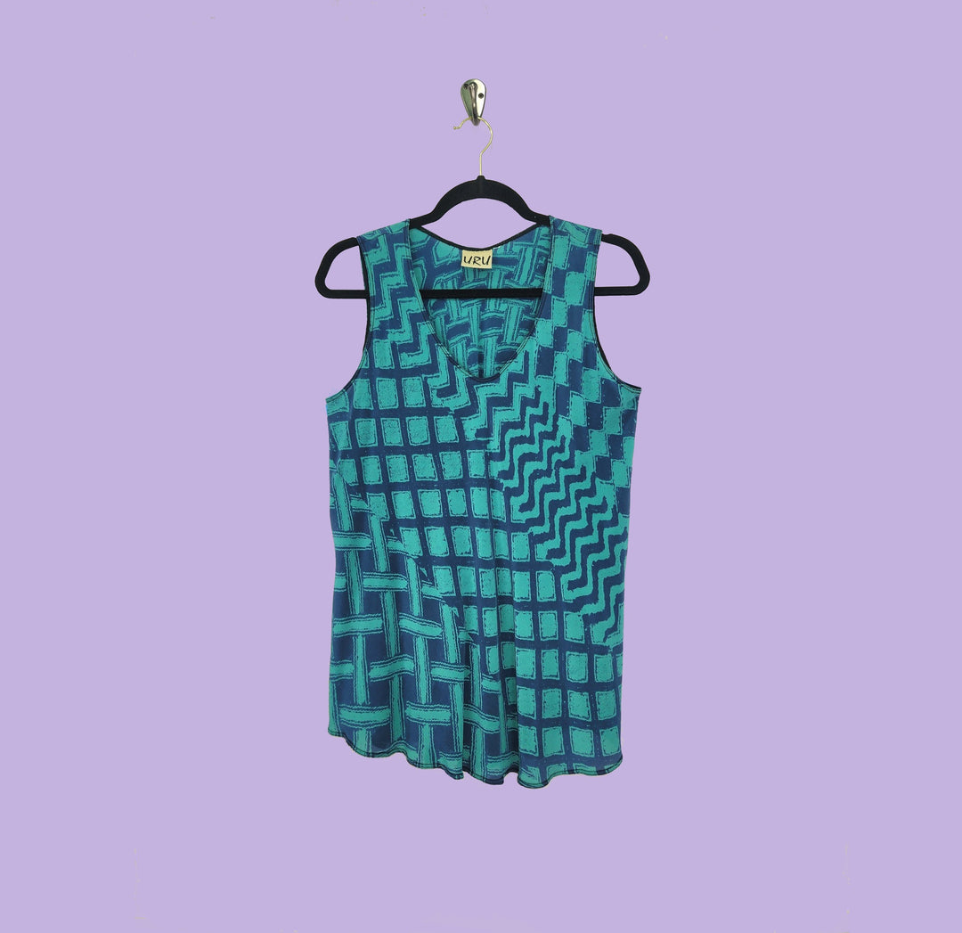Bias Tank in Afibi Aqua Printed Silk