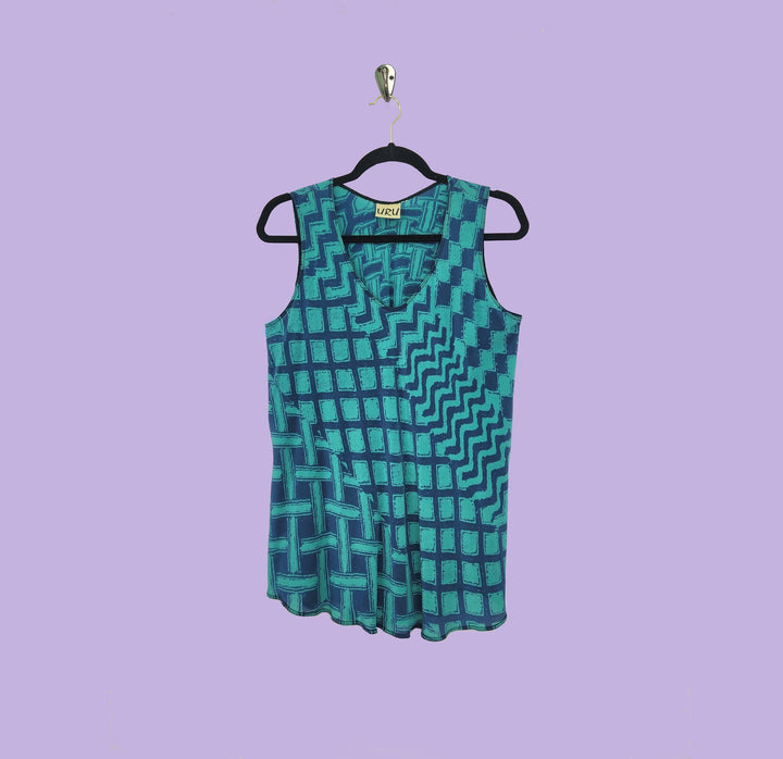 Bias Tank in Afibi Aqua Printed Silk
