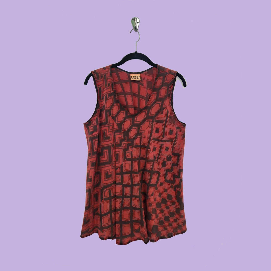 Bias Tank in Afibi Red Printed Silk