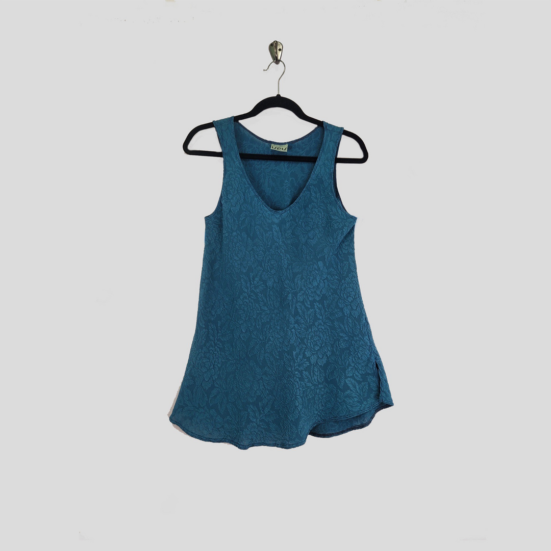 Bias Tank in Bahama Blue Textured Silk