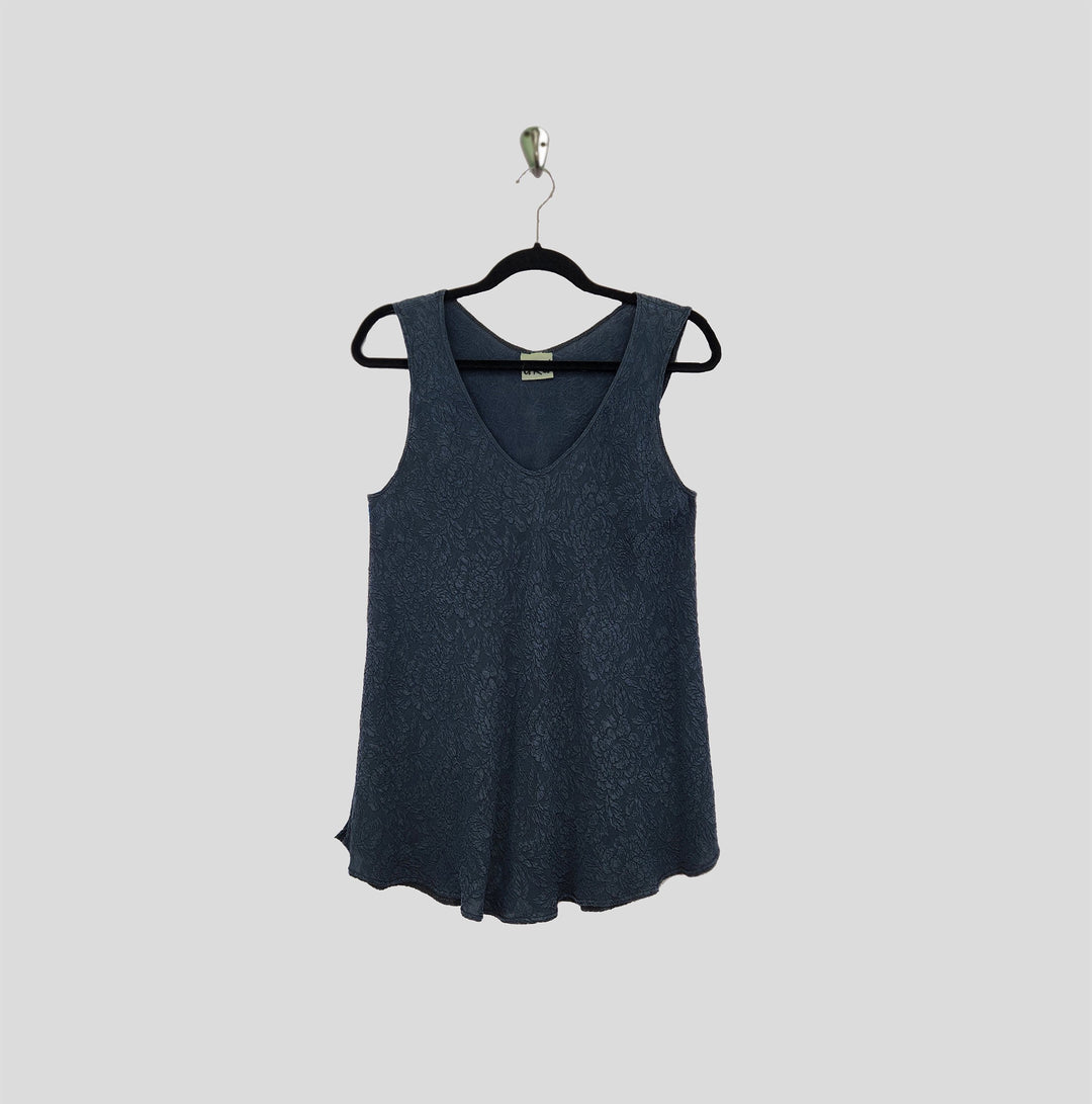 Bias Tank in Black Textured Silk