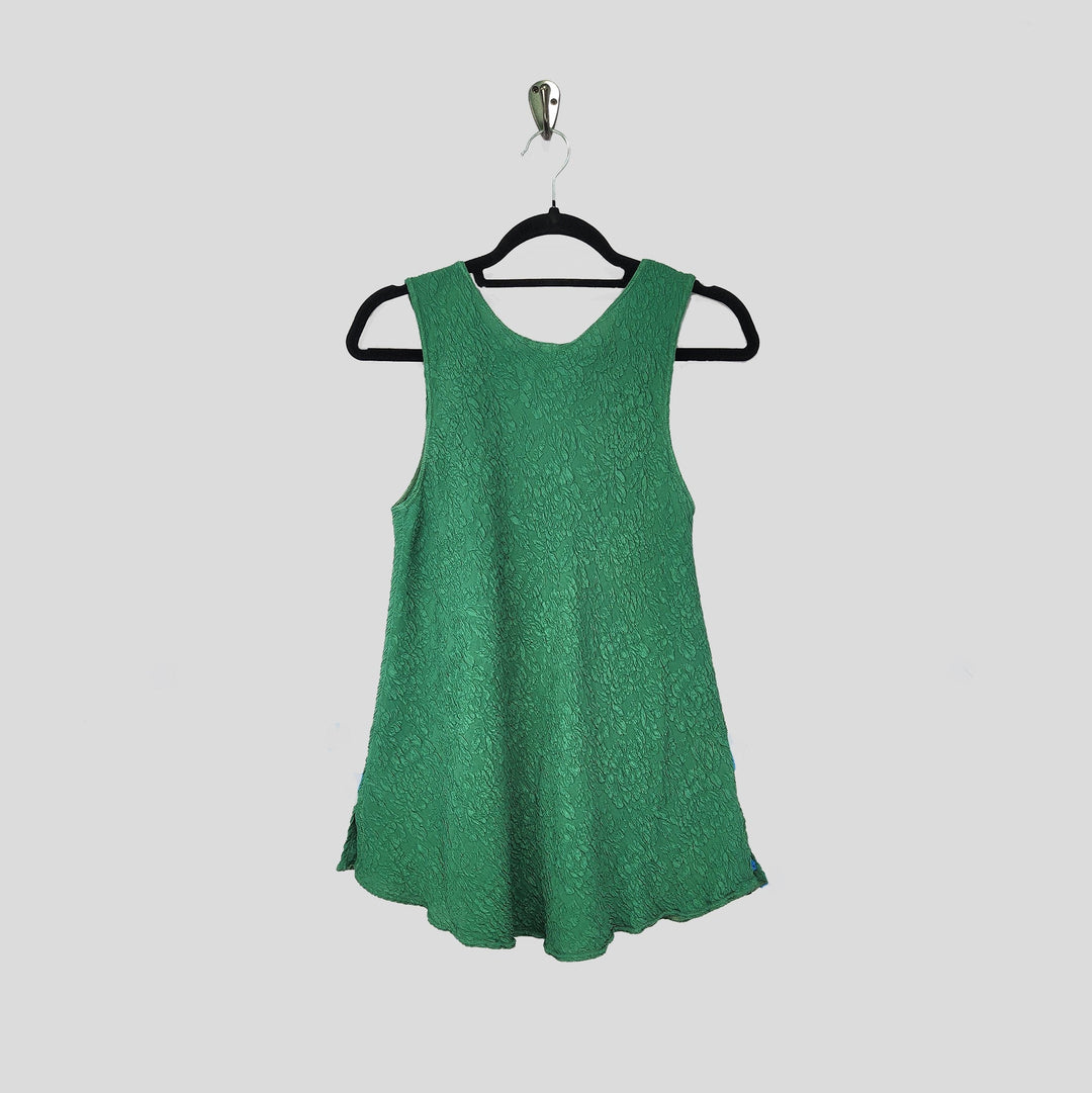 Bias Tank in Brazilian Green Textured Silk