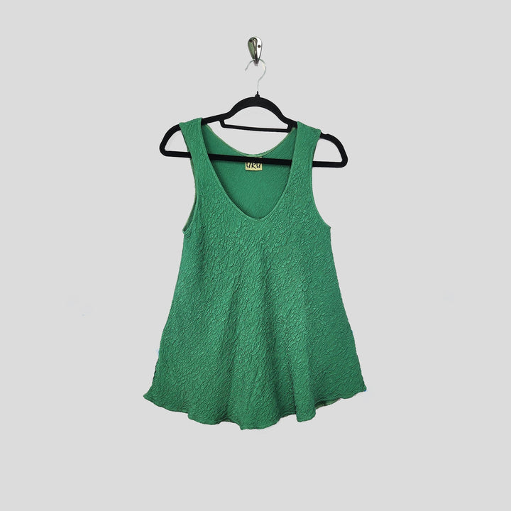 Bias Tank in Brazilian Green Textured Silk