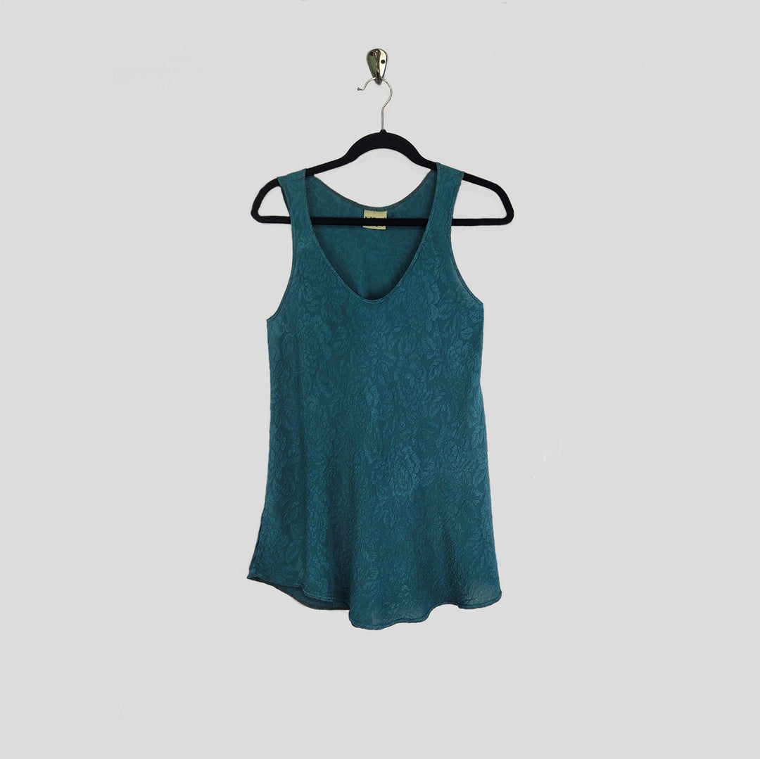 Bias Tank in Green Teal Textured Silk