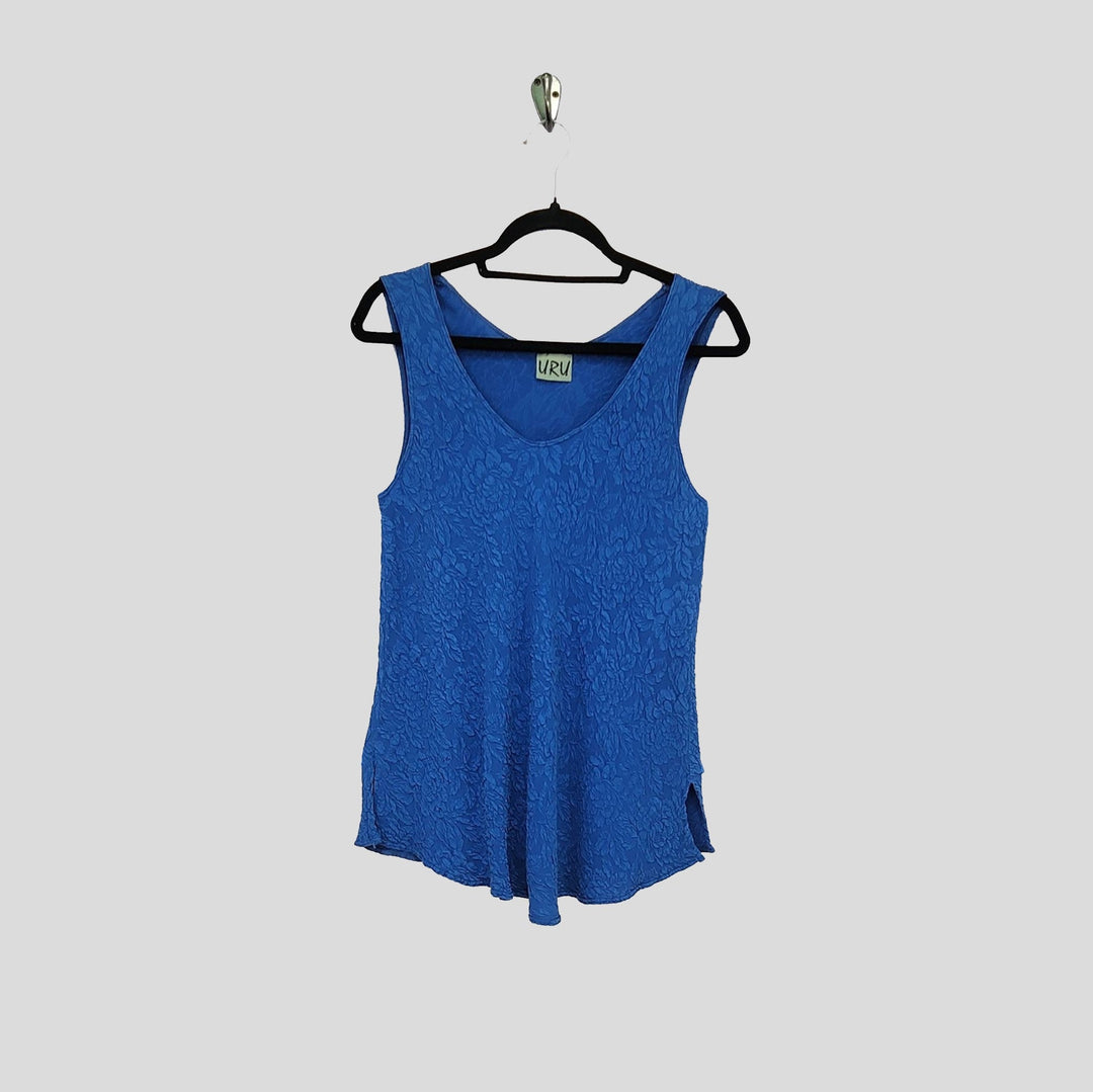 Bias Tank in Hawaiian Blue Textured Silk