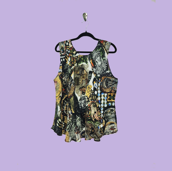 Bias Tank in Mosaic Multicolor Printed Silk