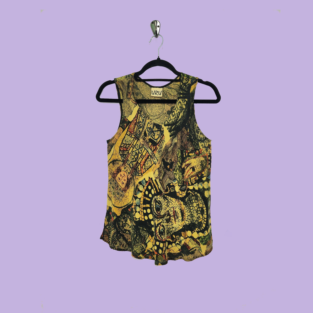 Bias Tank in Mosaic Gold Printed Silk