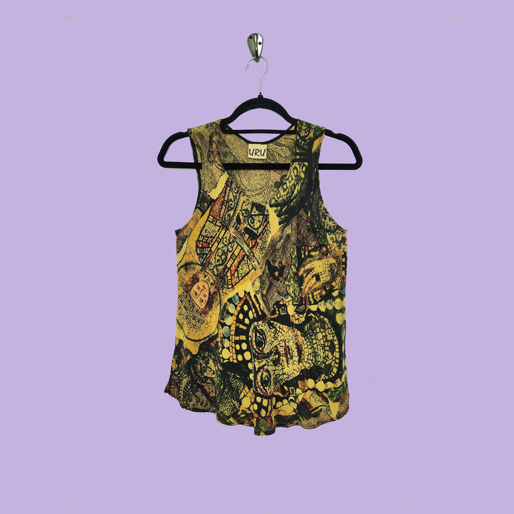 Bias Tank in Mosaic Gold Printed Silk