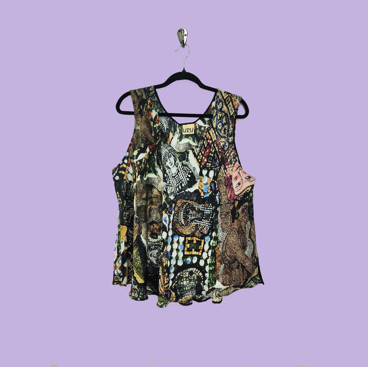 Bias Tank in Mosaic Multicolor Printed Silk