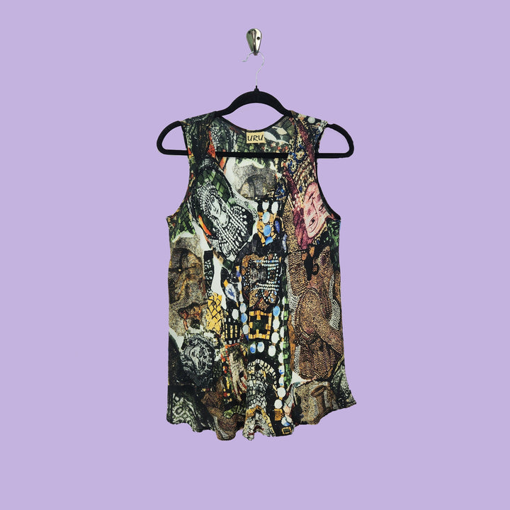 Bias Tank in Mosaic Multicolor Printed Silk