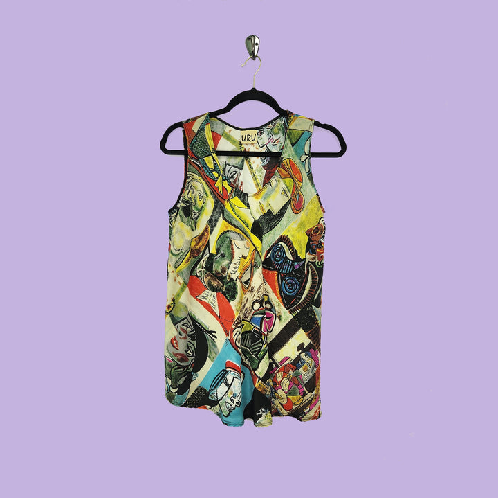 Bias Tank in Picasso Multicolor Printed Silk