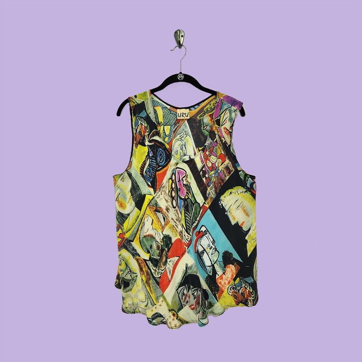 Bias Tank in Picasso Multicolor Printed Silk