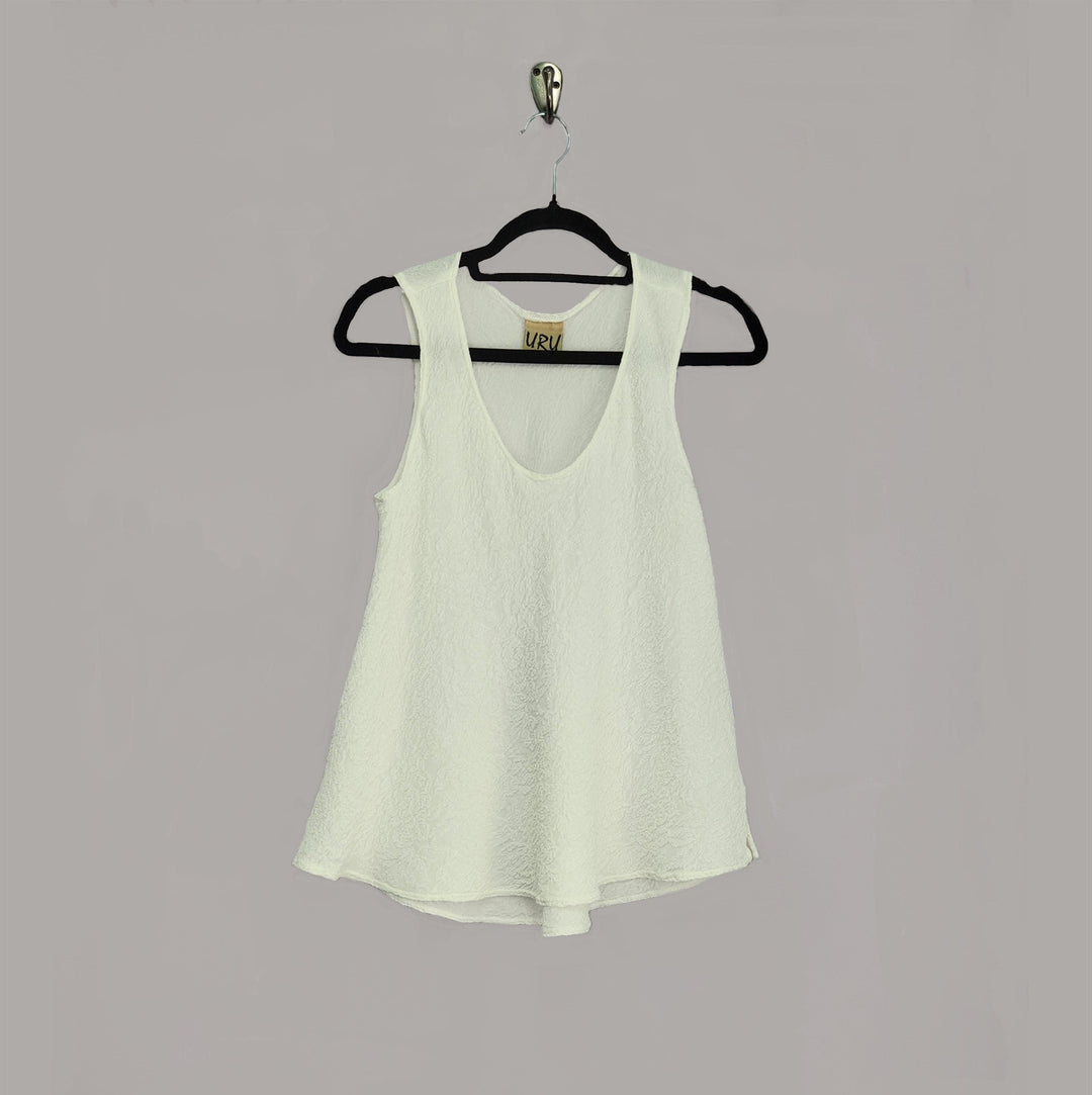 Bias Tank in White Textured Silk