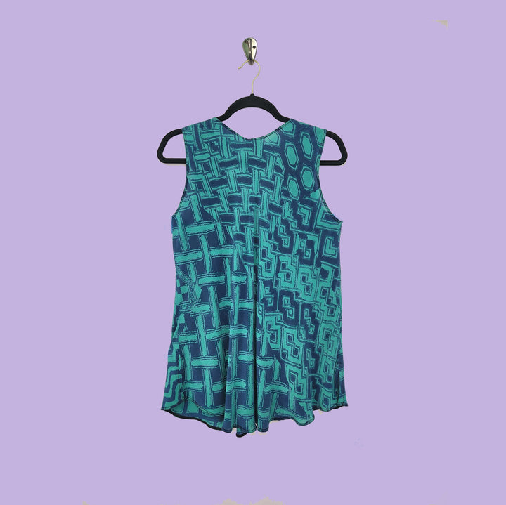 Bias Tank in Afibi Aqua Printed Silk