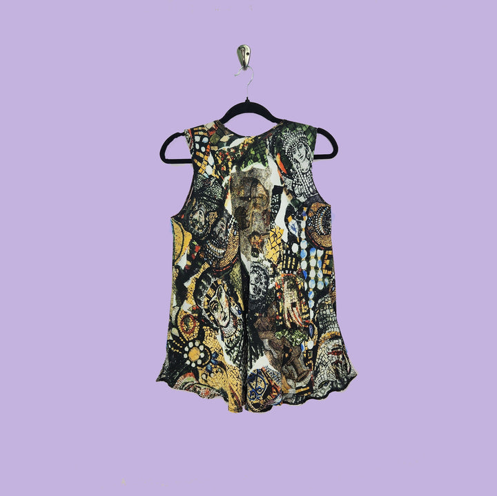 Bias Tank in Mosaic Multicolor Printed Silk