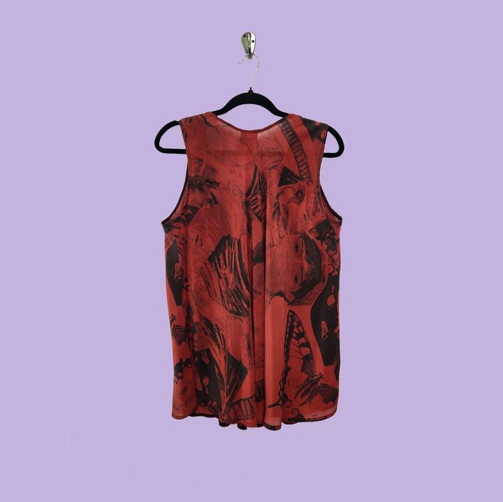 Bias Tank URU Red & Black Printed Silk