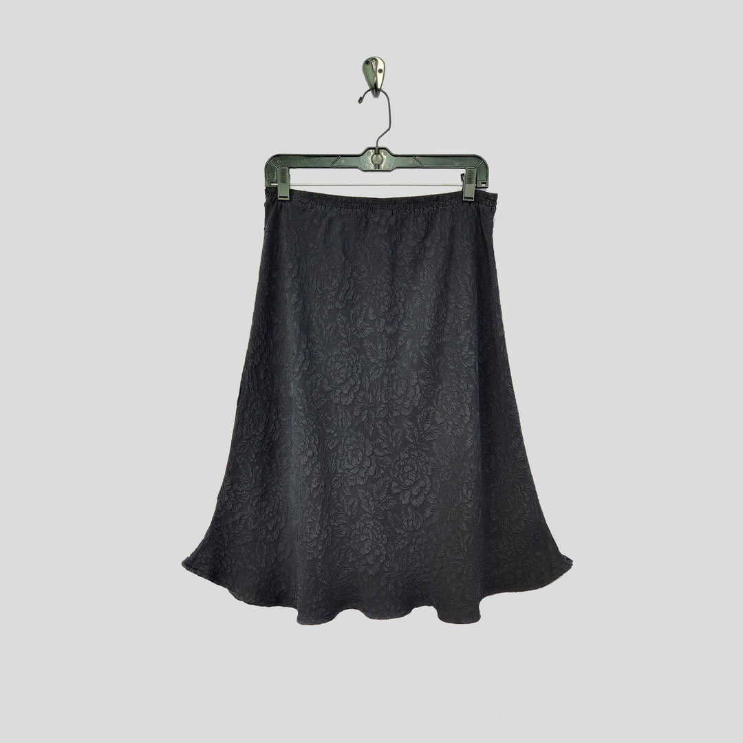 Knee Length Skirt in Black Textured Silk
