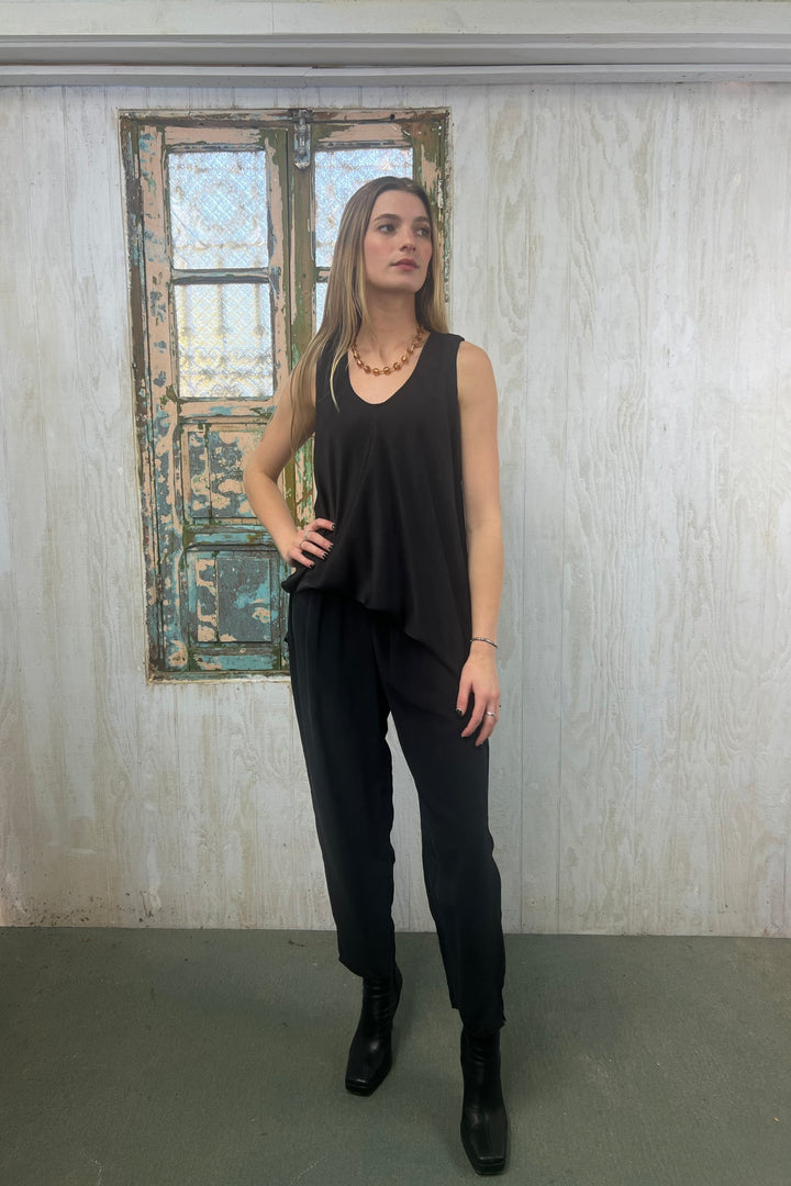 Chinese Pants in Black Charmeuse Silk