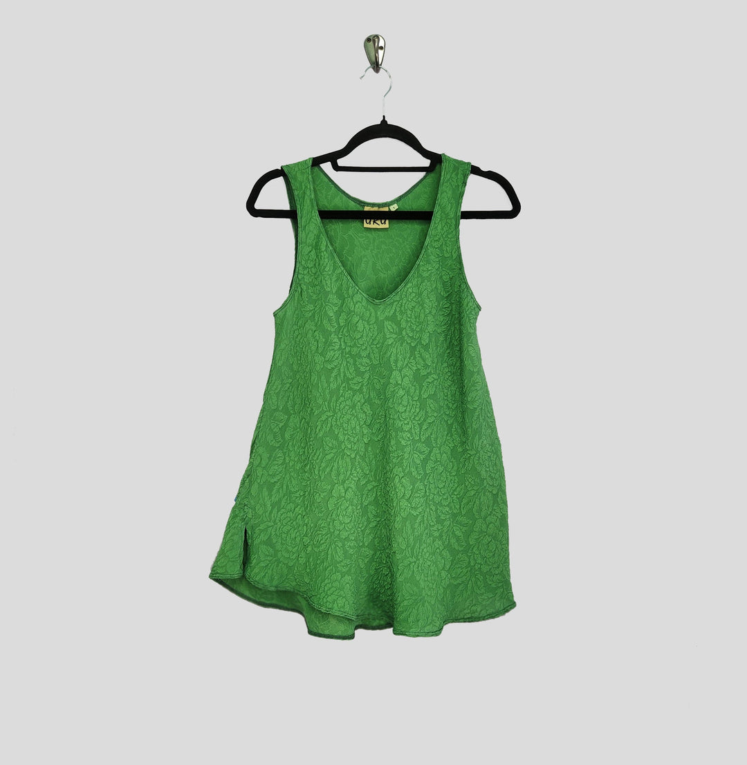 Bias Tank in Phoebe Green Textured Silk
