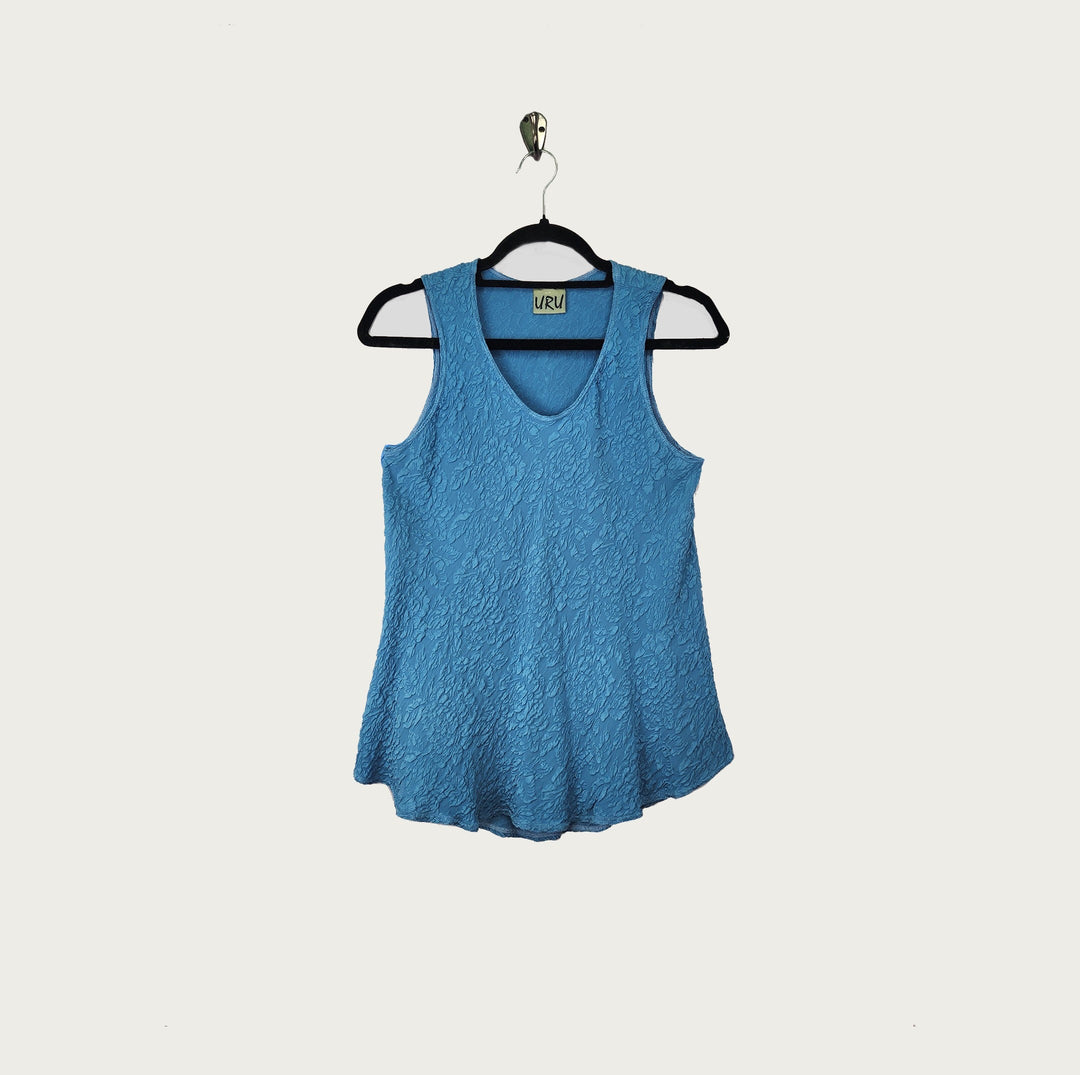 Bias Tank in True Blue Textured Silk