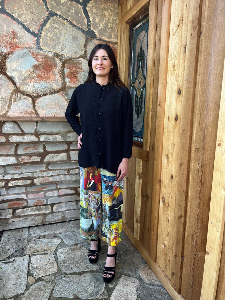 Boat Coat in Black Textured Silk