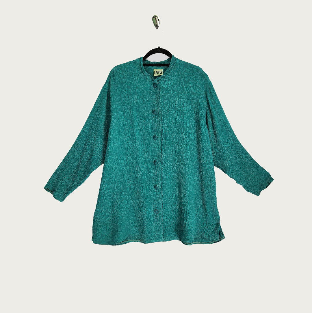 Boat Coat in Peacock Textured Silk