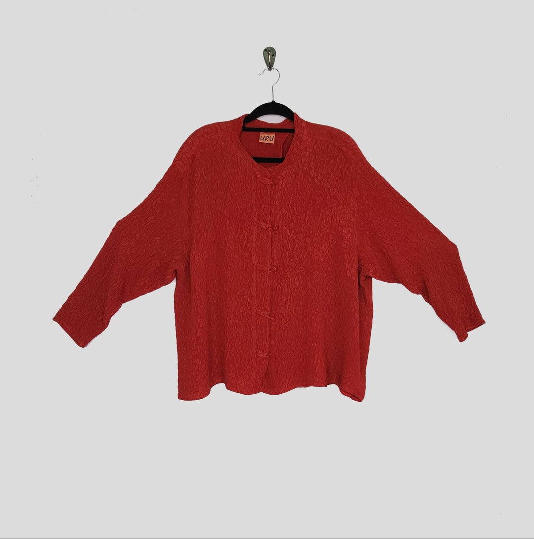 Boat Jacket in Red Textured Silk