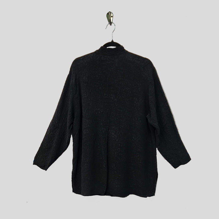 Boat Coat in Black Textured Silk