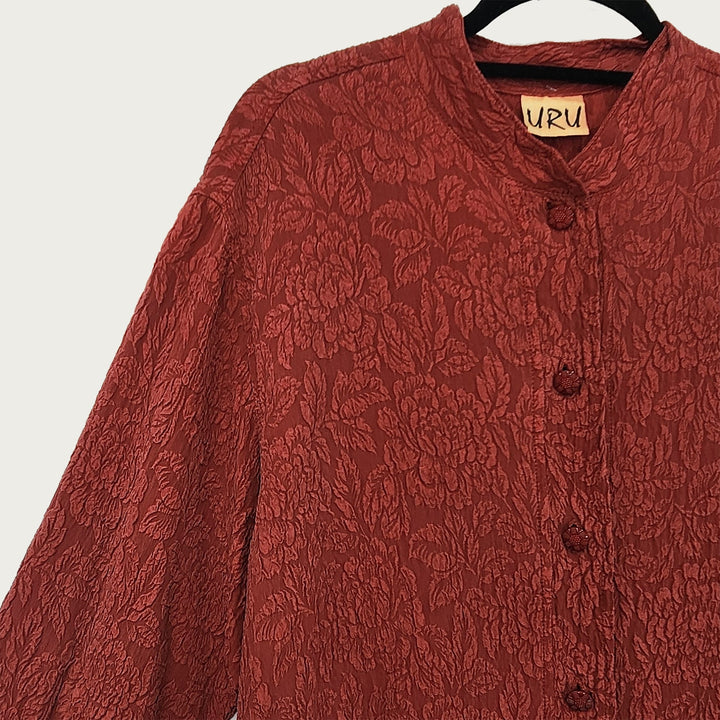 Boat Coat in Royal Red Textured Silk