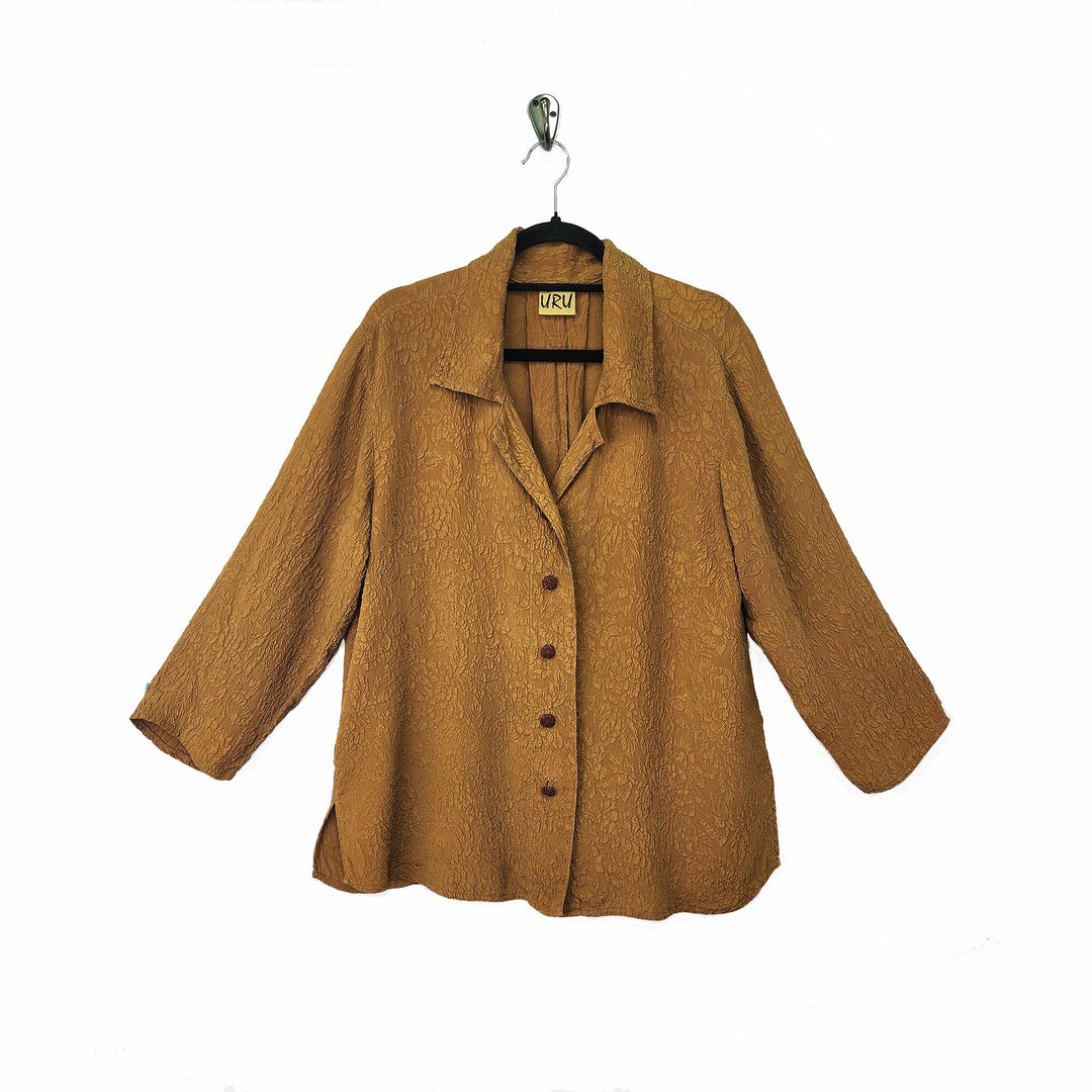 Camp Shirt in Brown Spice Textured Silk