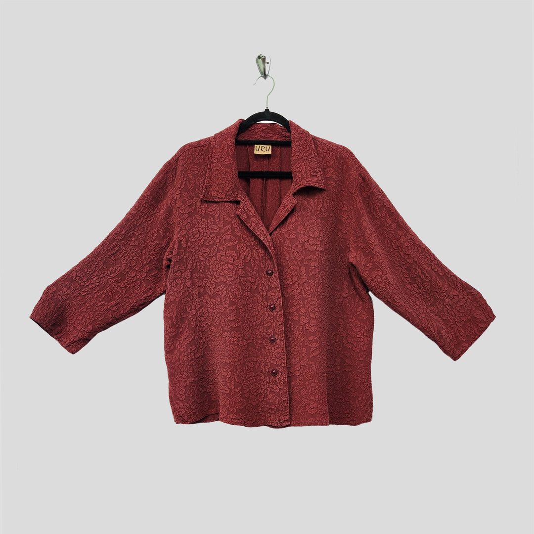 Camp Shirt in Carmine Textured Silk