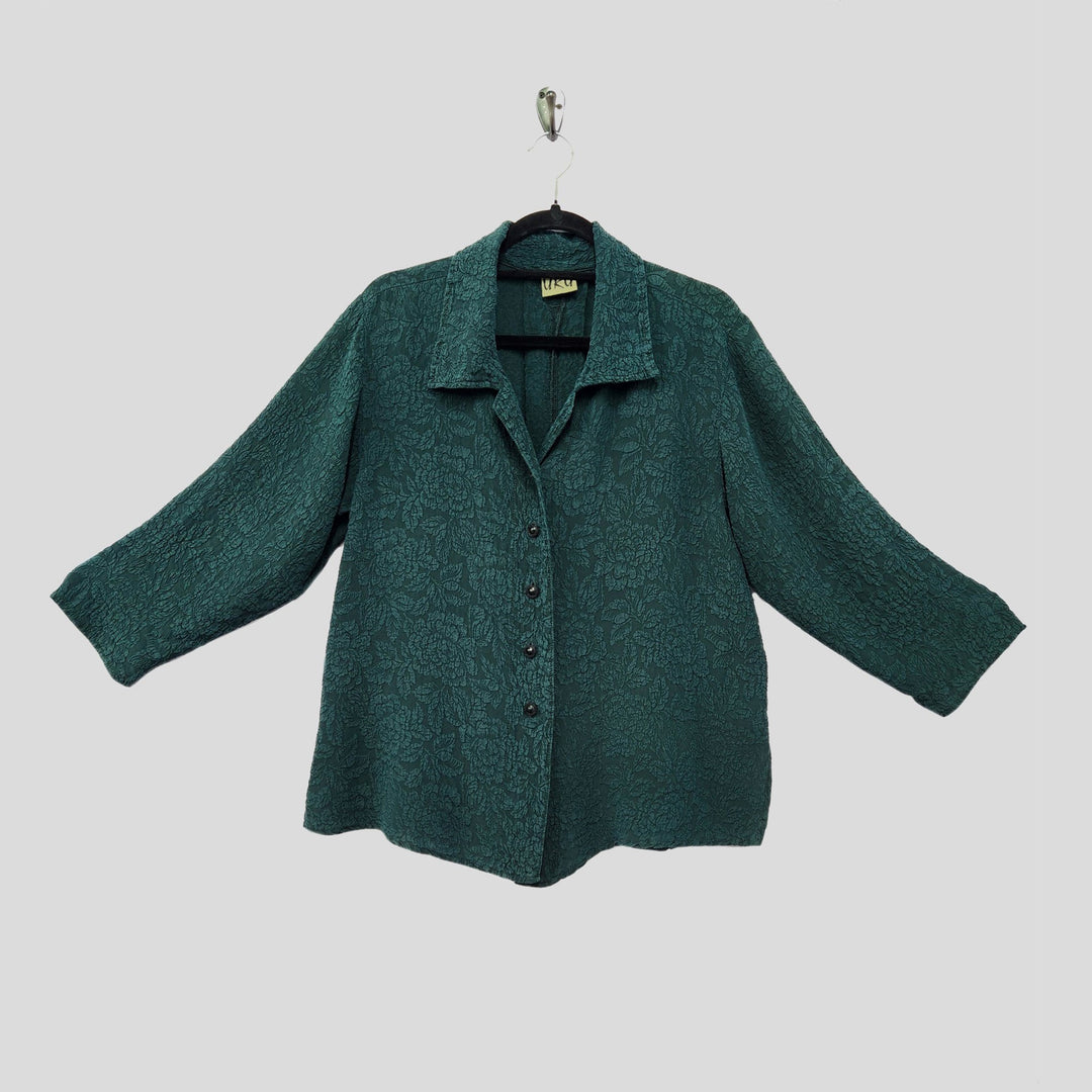 Camp Shirt in Emerald Green Textured Silk