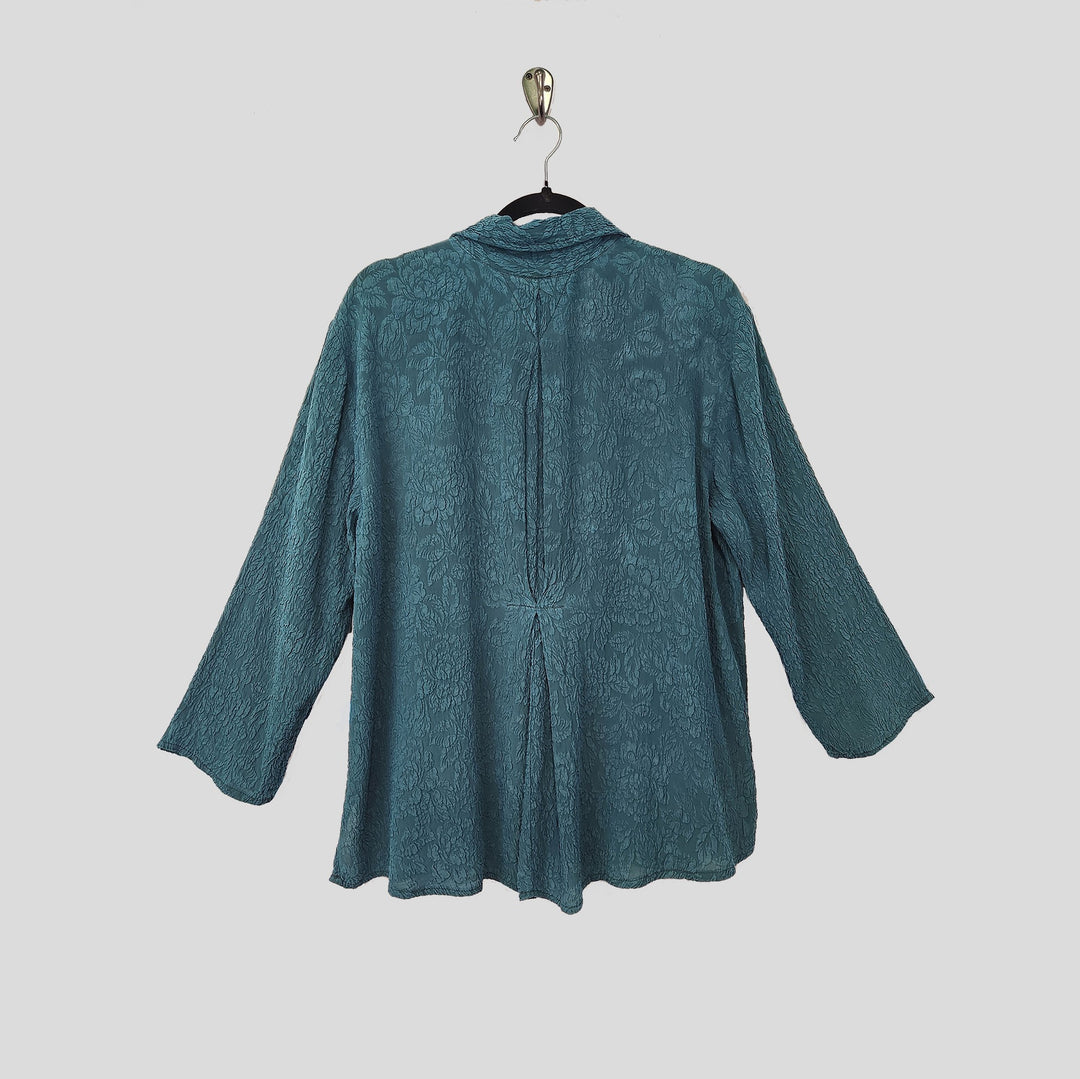 Camp Shirt in Green Teal Textured Silk