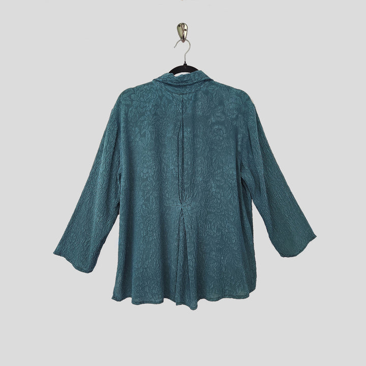 Camp Shirt in Green Teal Textured Silk