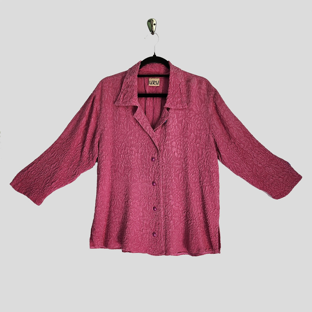 Camp Shirt in Moroccan Pink Textured Silk