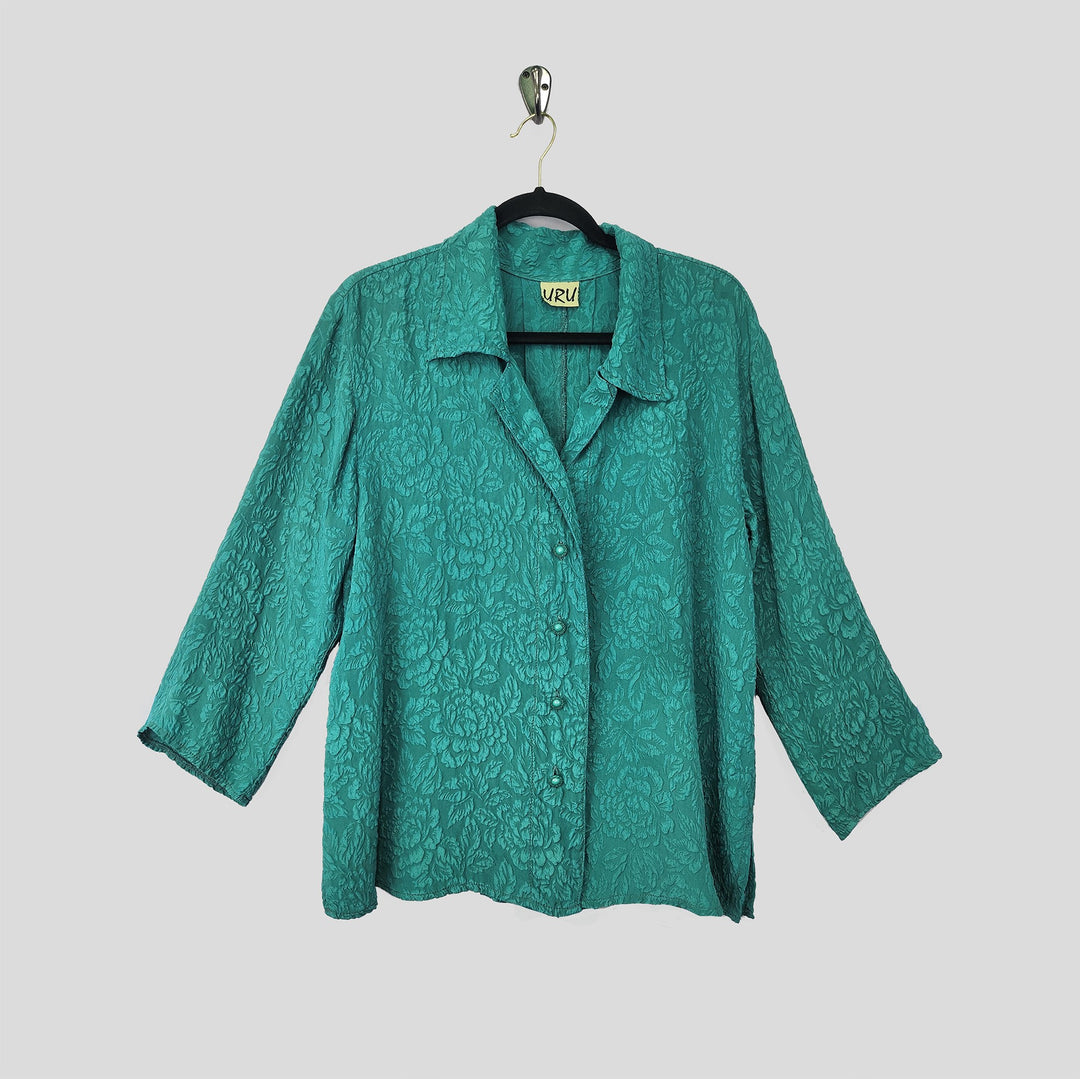 Camp Shirt in Peacock Textured Silk