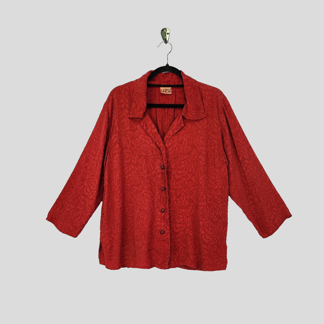 Camp Shirt in Red Textured Silk