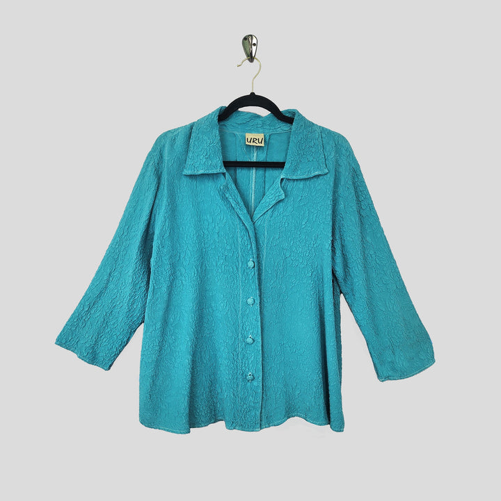 Camp Shirt in Turquoise Textured Silk