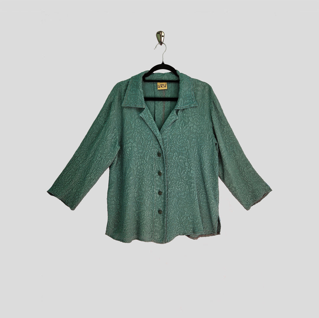 Camp Shirt in Spruce Textured Silk