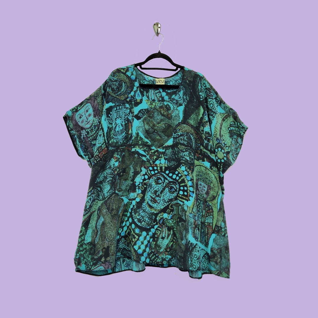 Canary Tunic in Mosaic Turquoise Printed Silk