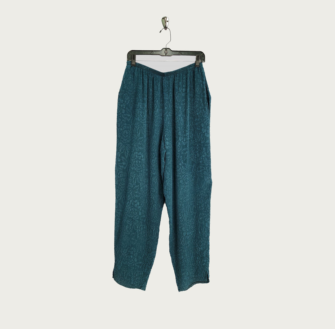 Chinese Pants in Green Teal Textured Silk